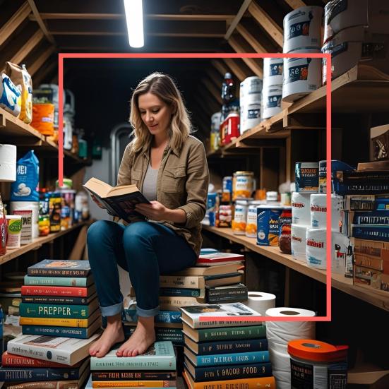 Billede af en kvinde som sidder i eN bunker og læser