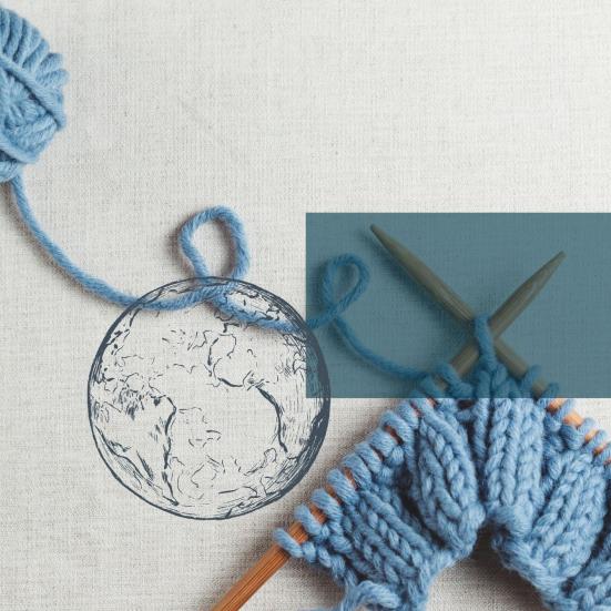 Strikketøj og grafik af jordklode