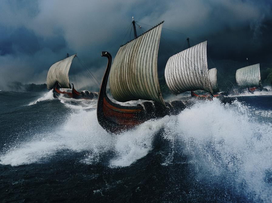 Billede med vikingeskibe